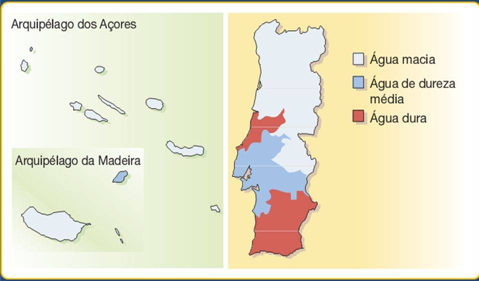 mapa da dureza da gua em Portugal